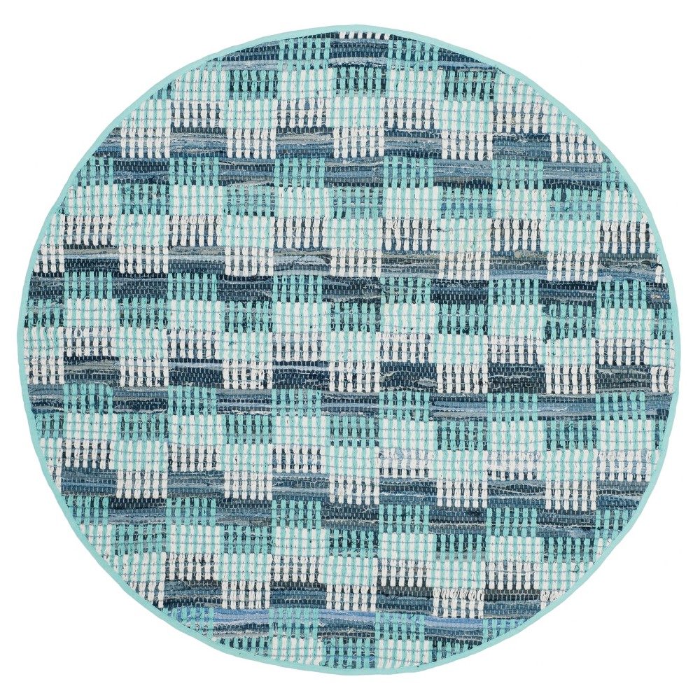 4'x4' Round Welshpool Woven Flatweave Rug Turquoise/Multi Round - Safavieh