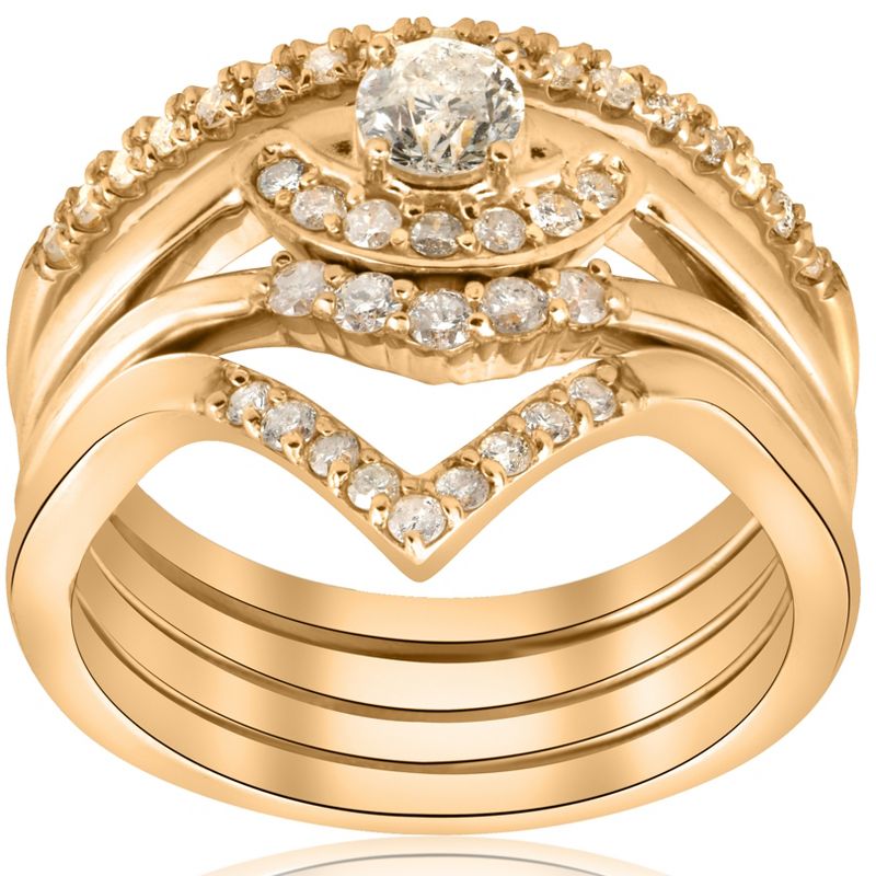 Pompeii3 1/2ct 4-Ring Stackable 10k Yellow Gold Diamond Solitaire Wedding Engagement Set, 1 of 5