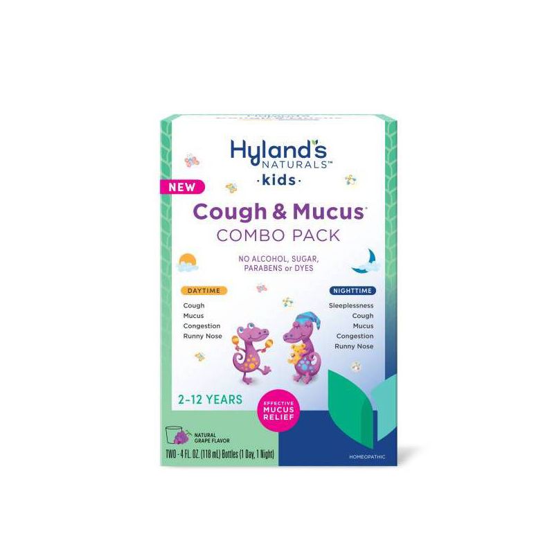 Hyland&#39;s Naturals Kids&#39; Cough &#38; Mucus Combo Pack Syrup - Grape - 8 fl oz, 1 of 7