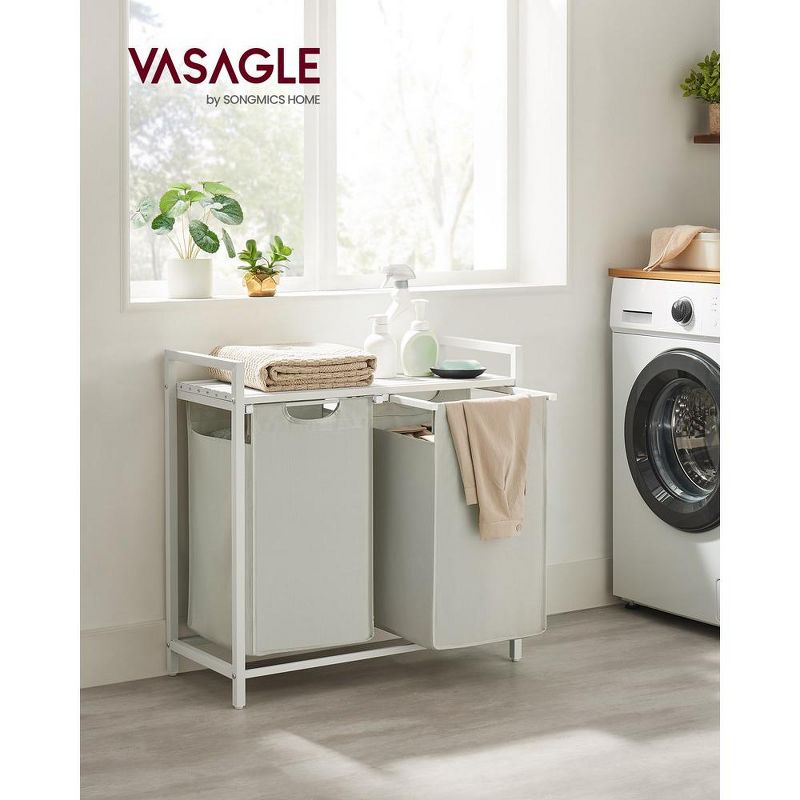 VASAGLE Laundry Hamper Laundry Basket with 2 Pull-Out Bags Laundry Sorter with Shelf, 2 of 10