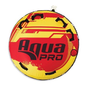 AquaPro 60 Inch Heavy Duty Double Stitched Nylon Deck Style Water Towable Single Person Rider Tube with Quick Rope Connection, Yellow and Red - 1 of 4