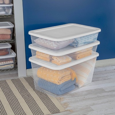Clear Plastic Under Bed Storage Box with White Lid, 41 Quart
