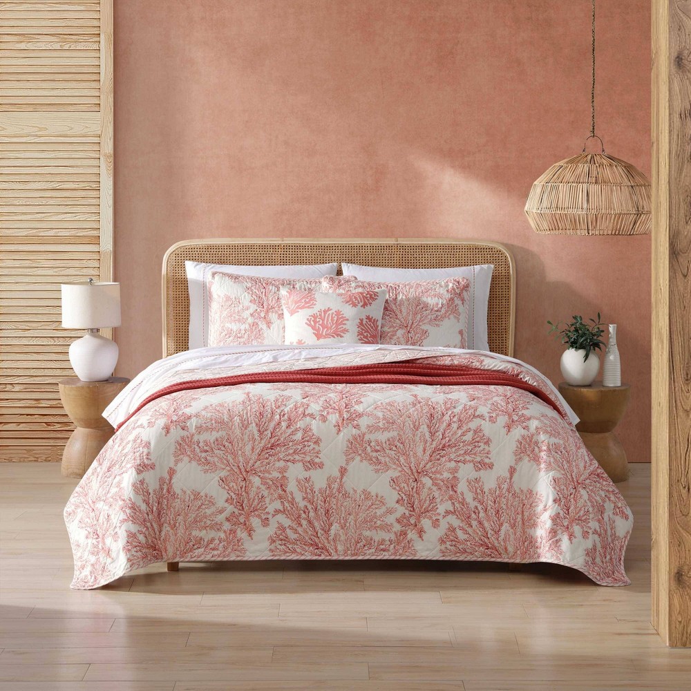 Photos - Bed Linen Tommy Bahama Full/Queen Coral Garden Quilt Set Orange - : Includes 2 Shams, Midweight Fabric, Botanical Pattern 