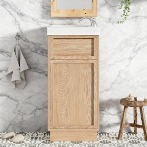15.75" Vanity with Reversible Resin Sink, MDF Cabinet, Adjustable Shelf, Push-to-Open Door, Wood Grain Finish, Rustic Style for Small Spaces. - 1 of 4