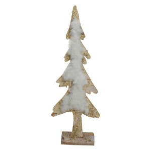Northlight Wooden Tree With Faux Fur Christmas Decoration - 13.5" - Brown and White - 1 of 4