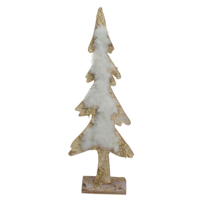 Northlight 13.5" Brown and White Wooden Tree With Faux Fur Christmas Decoration, 1 of 7