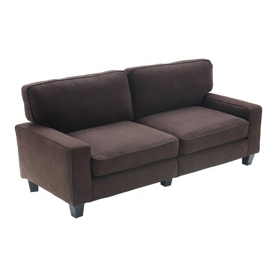 Dark Brown Microsuede Track Arm Sofa with Pillow Back