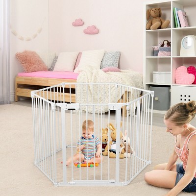 White Expandable Metal Freestanding Pet and Baby Play Yard