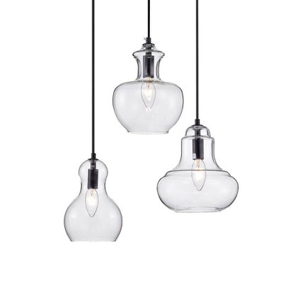 17" x 17" x 14" 3-Light Beveen Pendant Black - Warehouse Of Tiffany: ETL Listed, Glass Shades, Metal Canopy