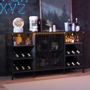 Farmhouse Wine Bar Cabinet with Wine Rack and Glass Holder, Rustic Coffee Bar with Led Light - 1 of 4