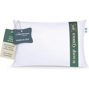ComfyDown ComfyDream Medium Support Down Feather Blend Bed Pillow 100% Cotton Cover Made in USA - 1 of 4