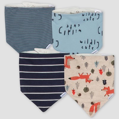 Gerber Baby Boys' 4pk Fox Bandana Bib - Blue/Navy/Off-White