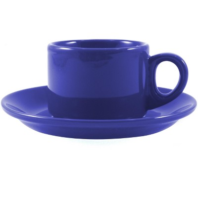 Omniware Espresso Coffee Delight Blue Stoneware Mug and Saucer Service for 2