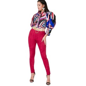 Slickblue Deep Red Faux Suede Skinny Pants, Stretchy Material, Form-Fitting Style, Size S-L - 1 of 4