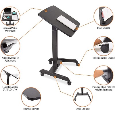 Black Adjustable Mobile Podium with Tilting Desktop