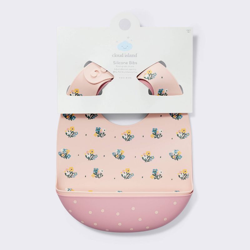 Silicone Bibs - 2pk - Flowers/Dots - Cloud Island&#8482;, 4 of 6