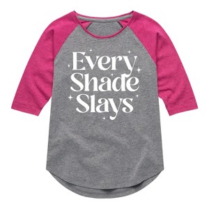 Girls' - Instant Message - Every Shade Slays Shirt Tail Raglan Graphic T-shirt - 1 of 4
