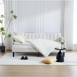 Sapphtopaz Twin Size Upholstered Daybed Platform Bed Frame with Ribbed Tufted Backrest and Slats Support Beds for Apartment, Bedroom - 1 of 4