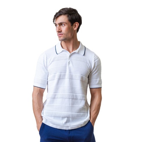 Hope & Henry Mens' Short Sleeve Sweater Polo (white Textured Stripe ...