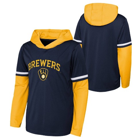MLB Milwaukee Brewers Boys' Long Sleeve Twofer Poly Hooded Sweatshirt - XS