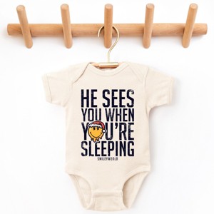 SmileyWorld He Sees You When You're Sleeping - Baby Short Sleeve Graphic Bodysuit - 1 of 4