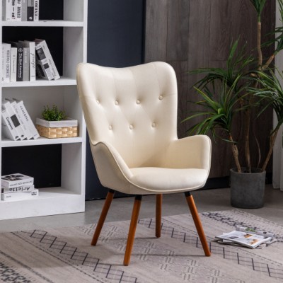 White Contemporary Silky Velvet Tufted Button Back Accent Chair