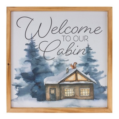 Holiday Cabin and Home Christmas Wall Art Set in Natural Wood Frame