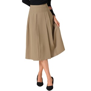 INSPIRE CHIC Women's High Waist A-Line Pleated Fall Work Office Midi Skirt - 1 of 4