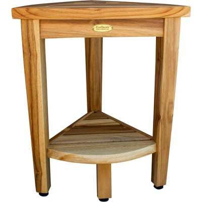 18" EarthyTeak Solid Teak Corner Shower Bench with Shelf