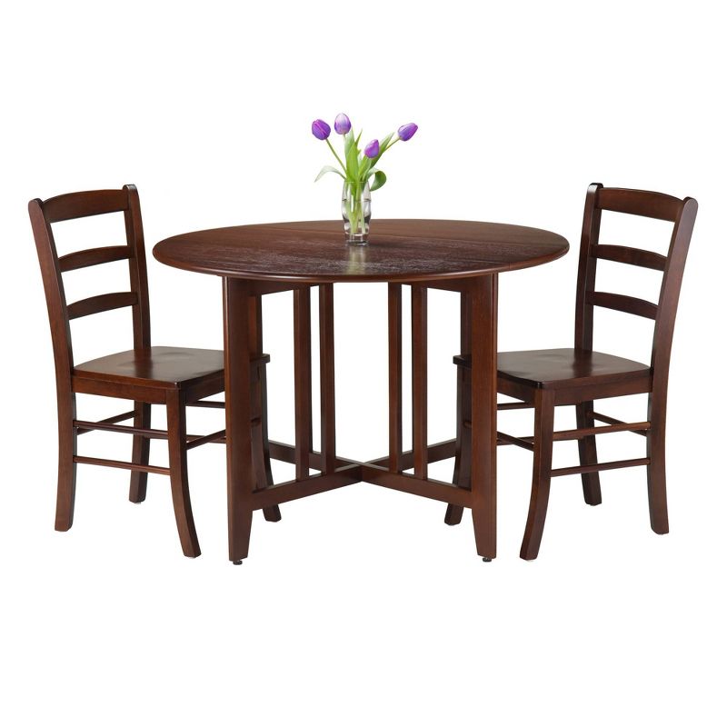 3pc Alamo Round Drop Leaf Dining Set with 2 Ladder Back Chairs Wood/Red - Winsome, 3 of 7