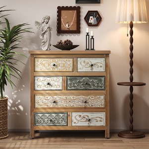 25.59" Wood Vintage Rustic 6-Drawer Accent Chest with Ample Drawer Storage, Sturdy Construction, and Versatile Room Placement - 1 of 4