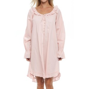 ADR Women's Cotton Nightgown, Long Sleeve Ruffled Poet's Sleep Shirt Vintage Night Dress Gown - 1 of 4