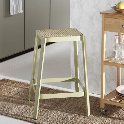 Palmyra Green and Natural Wood Metal Counter Stool