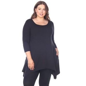 Women's Plus Size 3/4 Sleeve Makayla Tunic Top with Pockets - White Mark - 1 of 3