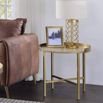 22" Mithea Accent Table Oak Table Top Gold Finish - Acme Furniture