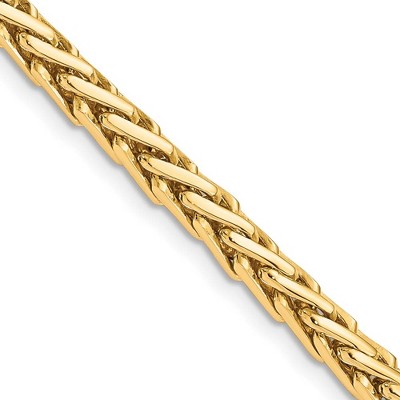 Black Bow Jewelry 4.5mm 14K Yellow Gold Fancy Flat-Edged Wheat Chain Bracelet, 8.75 Inch