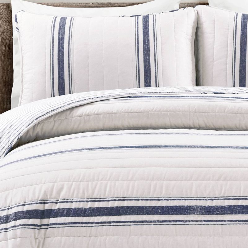 3pc King Farmhouse Striped Quilt Bedding Set Navy Blue - Lush D&#233;cor, 3 of 8