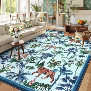 Washable Tiger Area Rugs - Non Slip Low Pile Jungle Animal Carpet Ultra Soft Stain Resistant Throw Mats for Living Room Dining Room Bedroom - 1 of 4