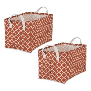 Design Imports Set of 2 Rectangle L 10.5 x 17.5 x 10 Pe Coated Cotton Poly Laundry Bins Lattice Cinnamon - 1 of 4