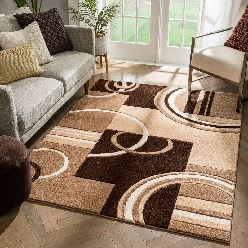Echo Shapes Circles Modern Geometric Comfy Casual Hand Carved Abstract Contemporary Thick Soft Area Rug, 2 of 9