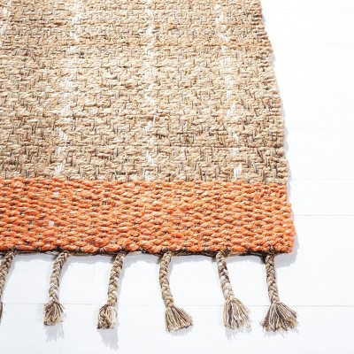 Ivory and Orange Handwoven Jute Cotton Area Rug, 5'x8'