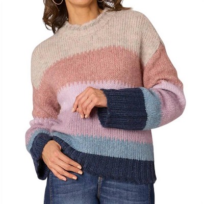 Women's Soft long sleeve metallic accent sweater multi color striped sweater - HIDDEN