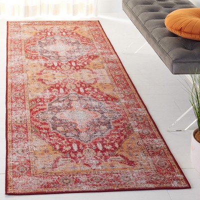 Tucson Rust and Gold Synthetic Machine Washable Runner Rug