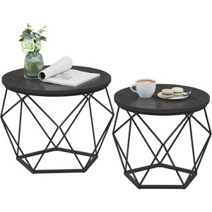 Small Coffee Table Set of 2, Round Coffee Table with Steel Frame, Side End Table for Living Room - 1 of 4