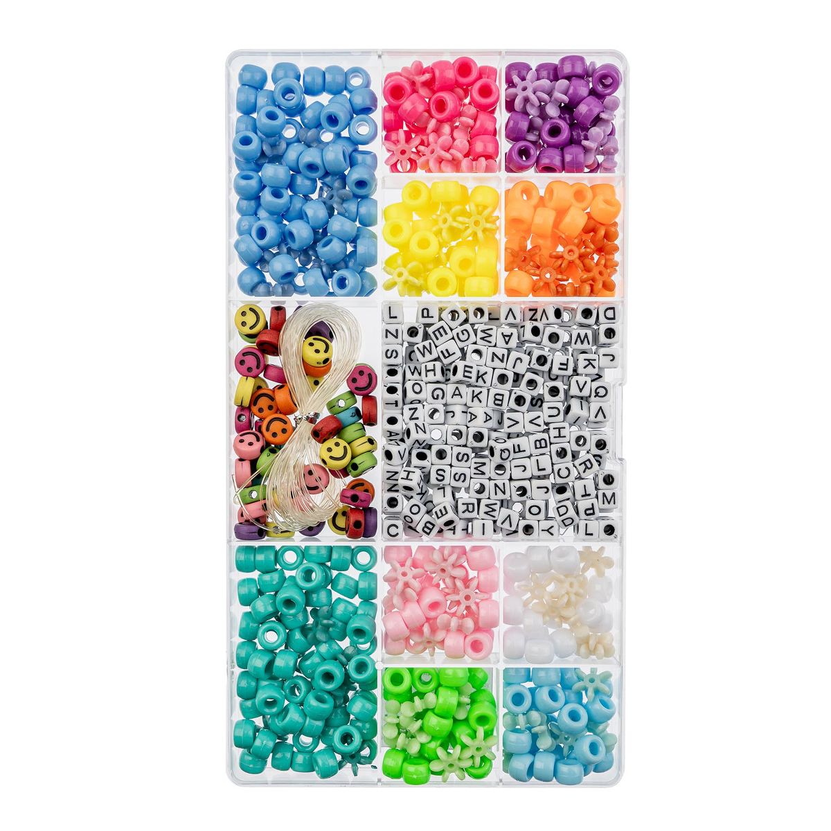 John Bead 600pcs Assorted Plastic Alphabet Pony Beads with 5m Elastic Cord for DIY Crafts Bracelets Necklaces Jewelry Making Bead Box