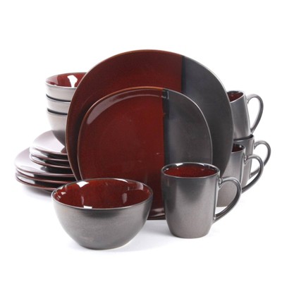 Gibson Elite 16pc Stoneware Volterra Square Dinnerware Set Red