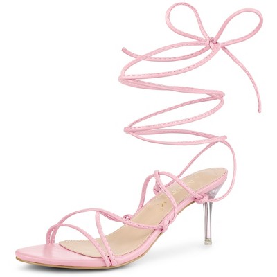 Allegra K Women's Lace Up Open Toe Stiletto Heel Sandals