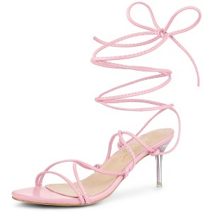 Allegra K Women's Lace Up Open Toe Stiletto Heel Sandals - 1 of 4