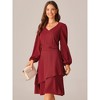 Seta T Women's Long Sleeve V Neck High Waist Layered Swing Casual Dress with Pockets - 3 of 4