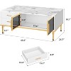 Homhougo Faux Marble Coffee Table, Rectangle Fluted Cocktail Table with 4 Drawers, 4 Glass Doors, Modern Wooden Center Table with Metal Legs - 2 of 4